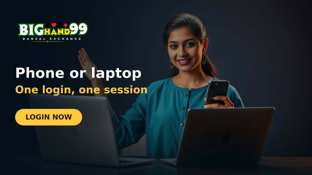 Woman comparing the BigHand99 login on a laptop and a phone